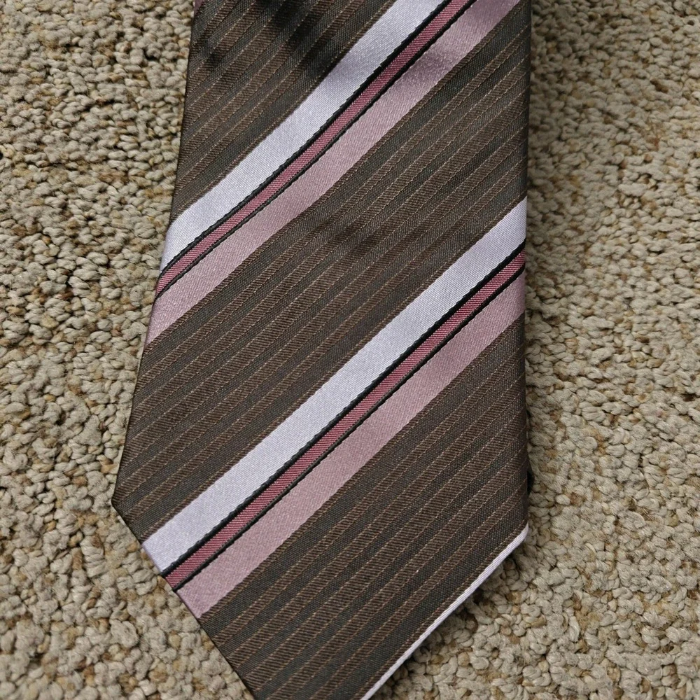Ermenegildo Zegna Silk Striped‎ Men's Necktie Brown Pink White